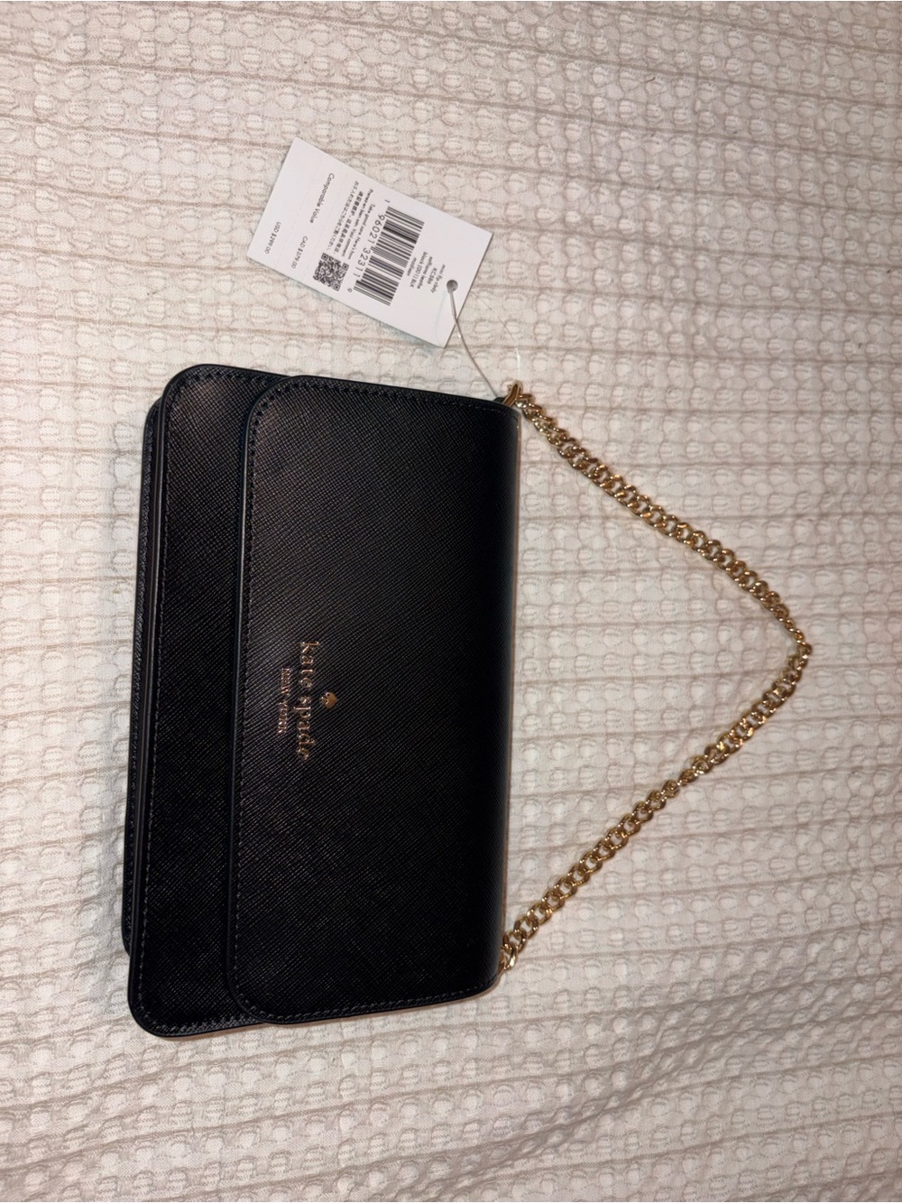 kate spade Black Saffiano Leather Crossbody with Gold Chain